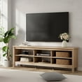 thumbnail image 2 of Farmhouse TV Stand for 75 inch TV, Wood Entertainment Center with 6 Storage Shelf for Living Room, Bedroom, Oak, 2 of 6