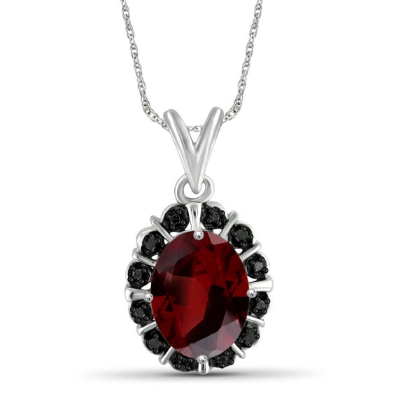 JewelersClub Silver Necklaces for Women –Silver Necklace for Women .925 Sterling Silver – Garnet Necklace Centerpiece, Black Diamond Accents – Hypoallergenic Pendant