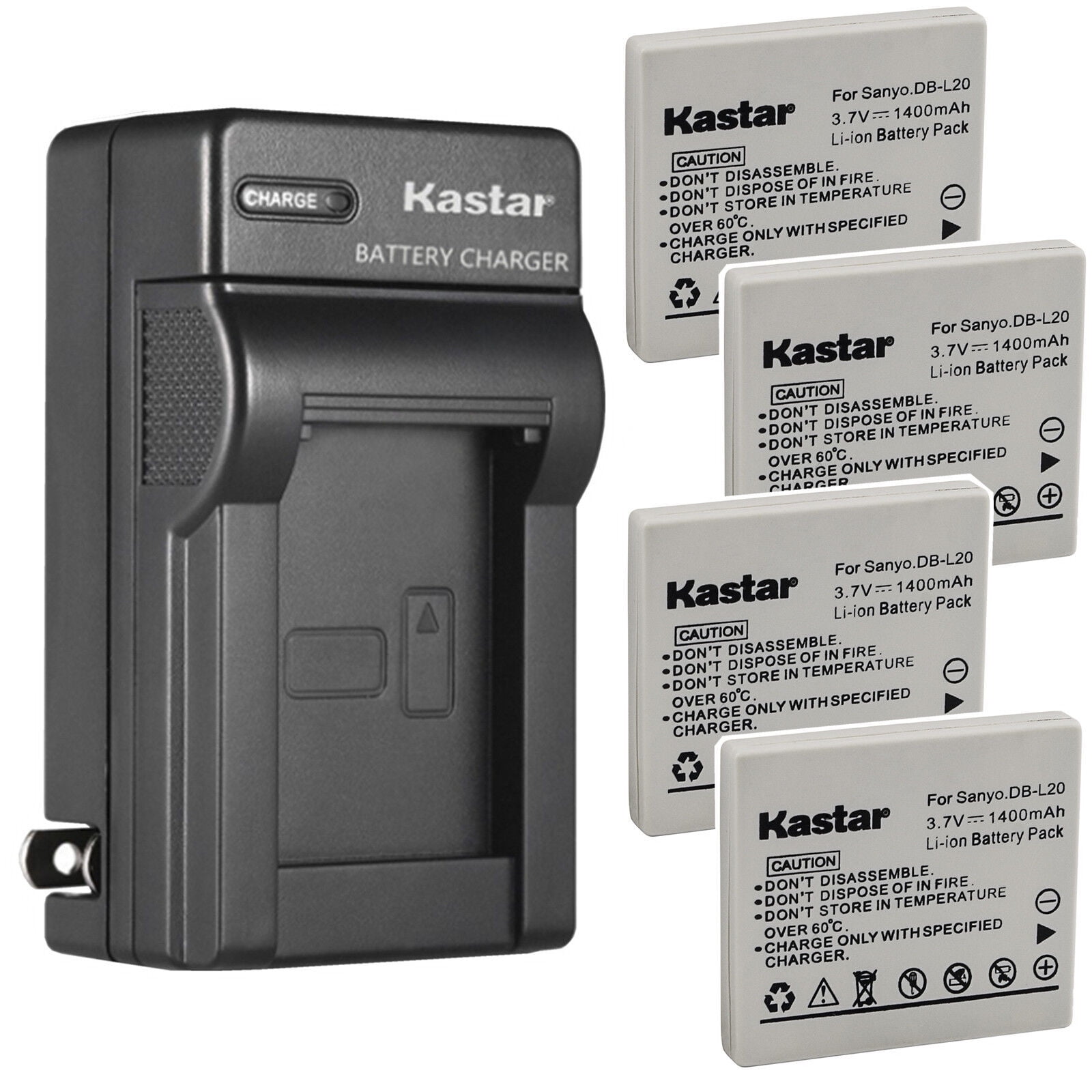 Kastar 4-Pack Battery and AC Wall Charger Replacement for Sanyo Xacti VPC-C1EX Xacti VPC-C4 VPC-C4E VPC-C4EX VPC-C4G VPC-C4S VPC-C4GX Xacti VPC-C40 Xacti VPC-C5 VPC-C5E VPC-C5EX VPC-C5GX