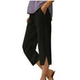 thumbnail image 3 of ZyeKqe Cotton Lien Capri Pants for Women High Waisted Capris Straight Wide Leg Summer Cropped Beach Trousers, 3 of 5