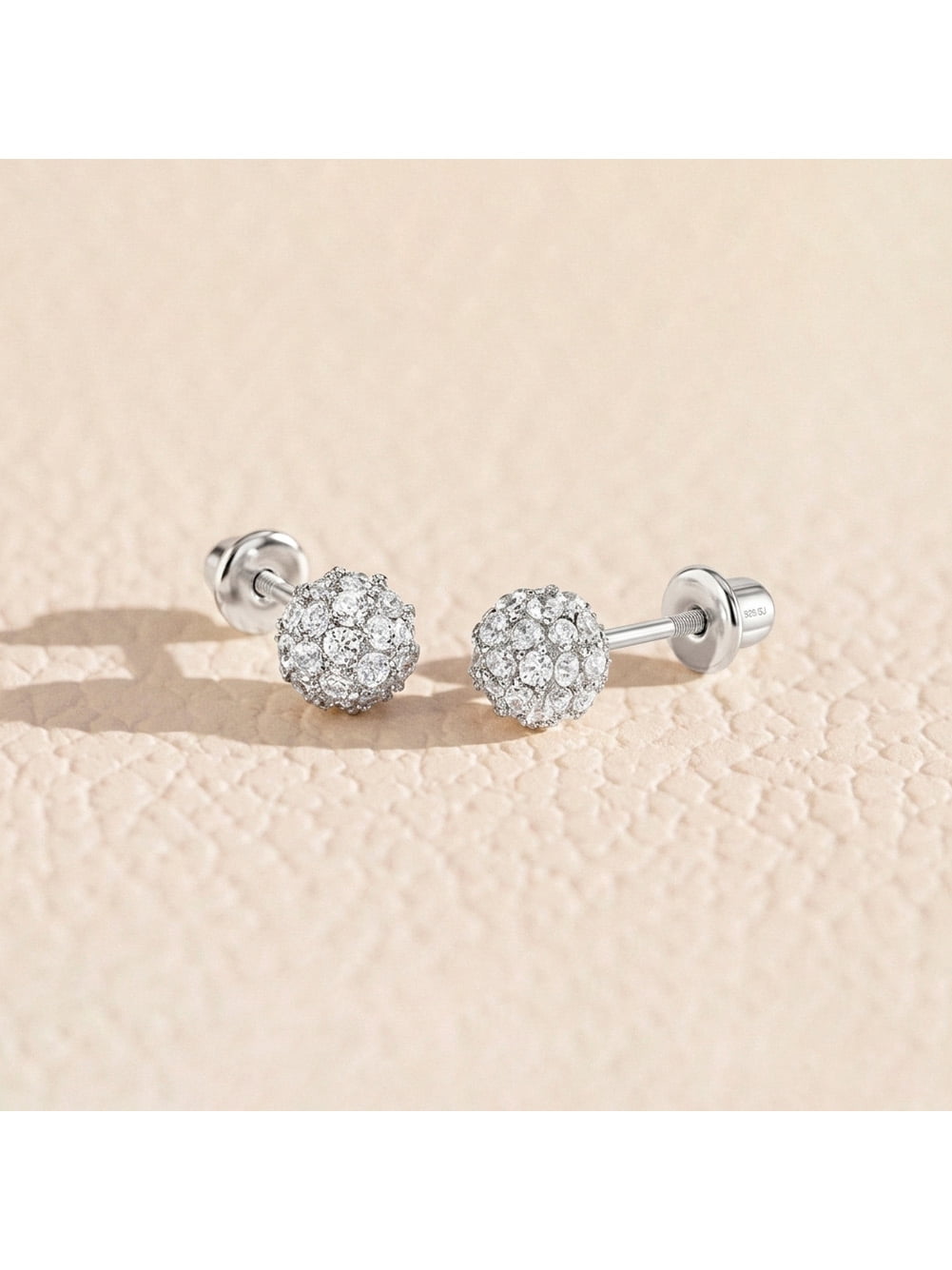925 Sterling Silver 4mm CZ Burst Kids Screw Back Earring Studs Toddler Girls