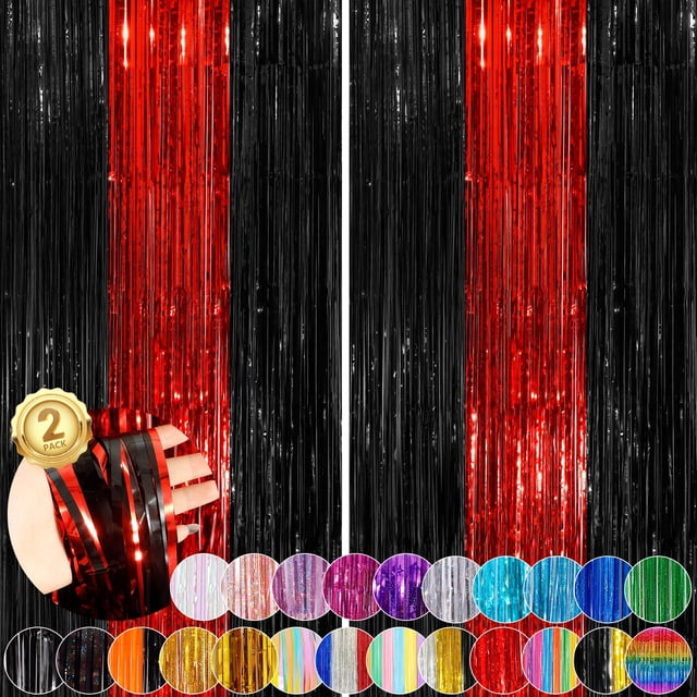 Cortina con flecos UWPVOWSR, lámina negra y roja, 1 m x 2,5 m, paquete de 2