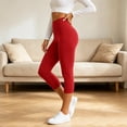 thumbnail image 6 of Plus Size Leggings for Women, High Waisted Black Super Soft Yoga Pants with Pockets, Petite to Plus Size Womens Leggings Non See Through, Workout Running Daily | TruHer,Red XL, 6 of 9