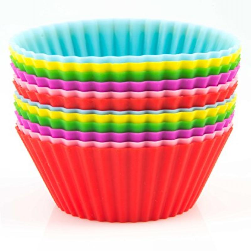 Silicone Baking Cups / Cupcake Liners 12 Vibrant Muffin Molds in