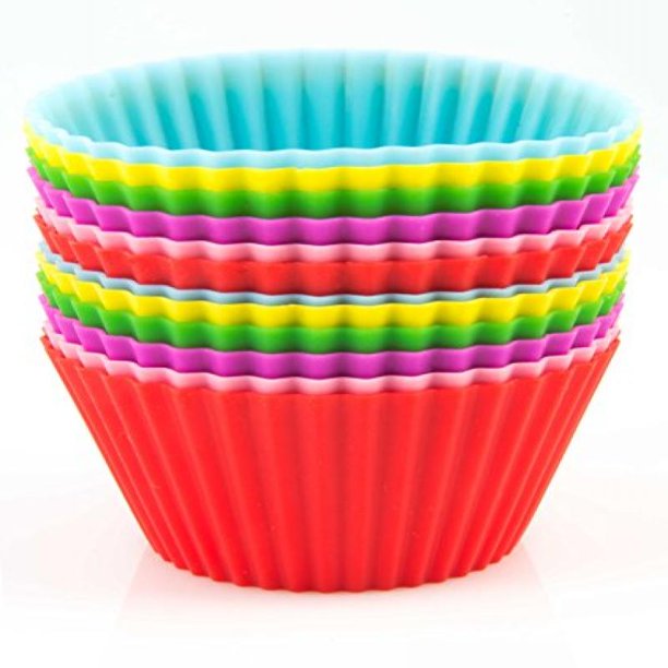 Silicone Baking Cups / Cupcake Liners 12 Vibrant Muffin Molds in Storage Container by Mrs