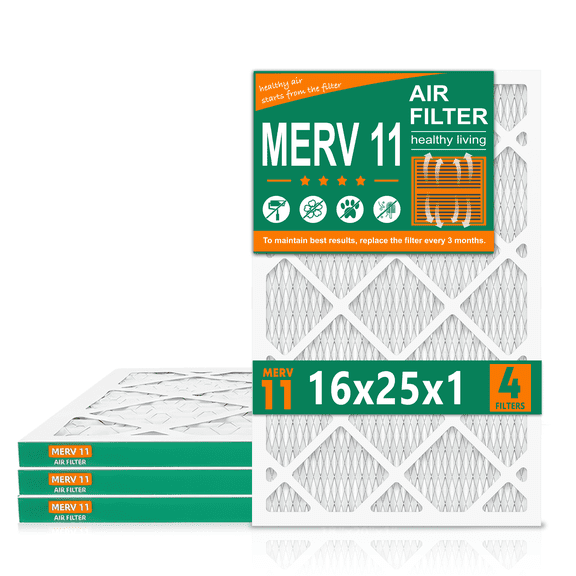 SUIXINEYI HVAC Filters 16x25x1 MPR 1000 MERV 11, Pleated AC Furnace Air Filter, Dust and Pet Dander Reduction, 4Packs