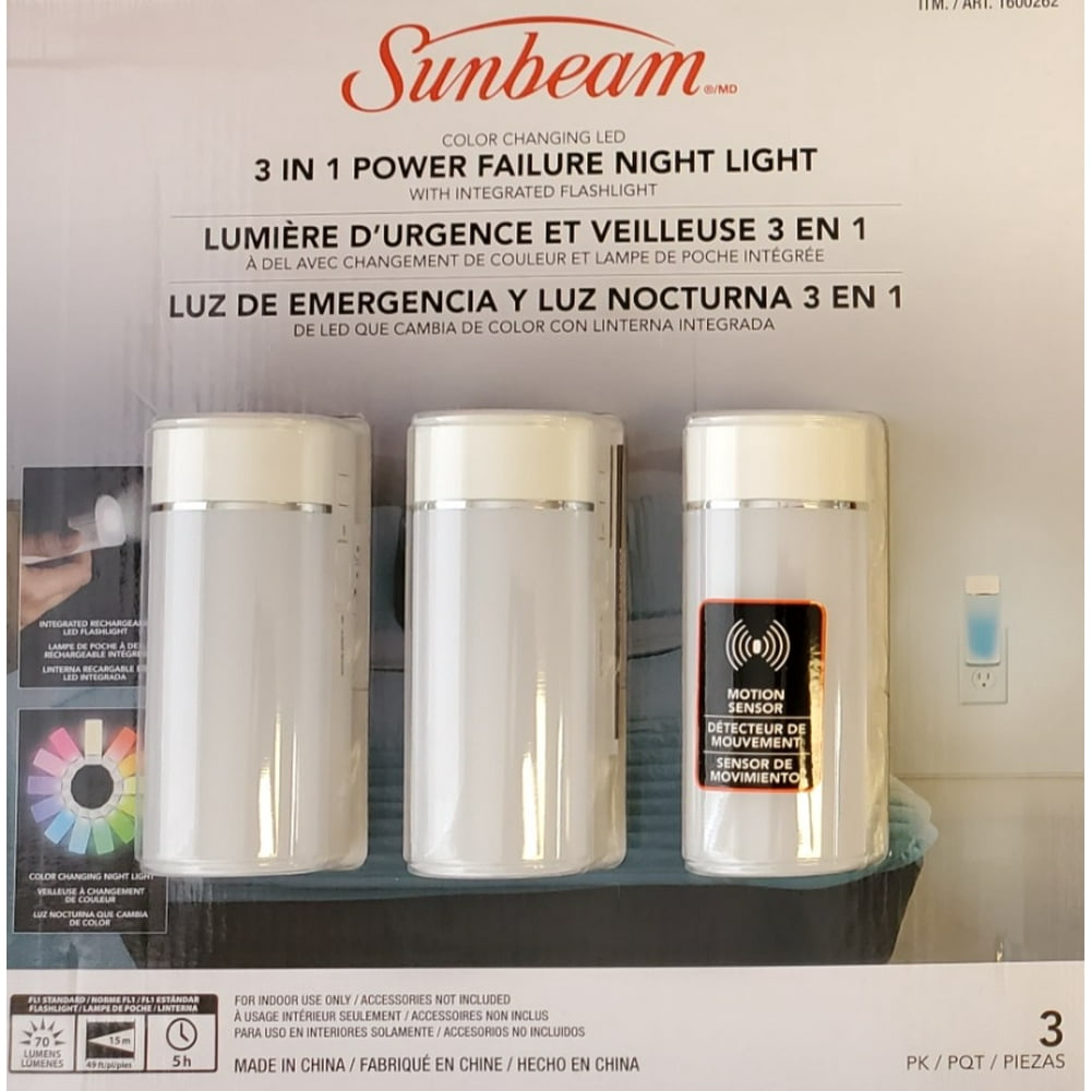 Sunbeam Color Changing LED 3 In 1 Power Failure Night Light with