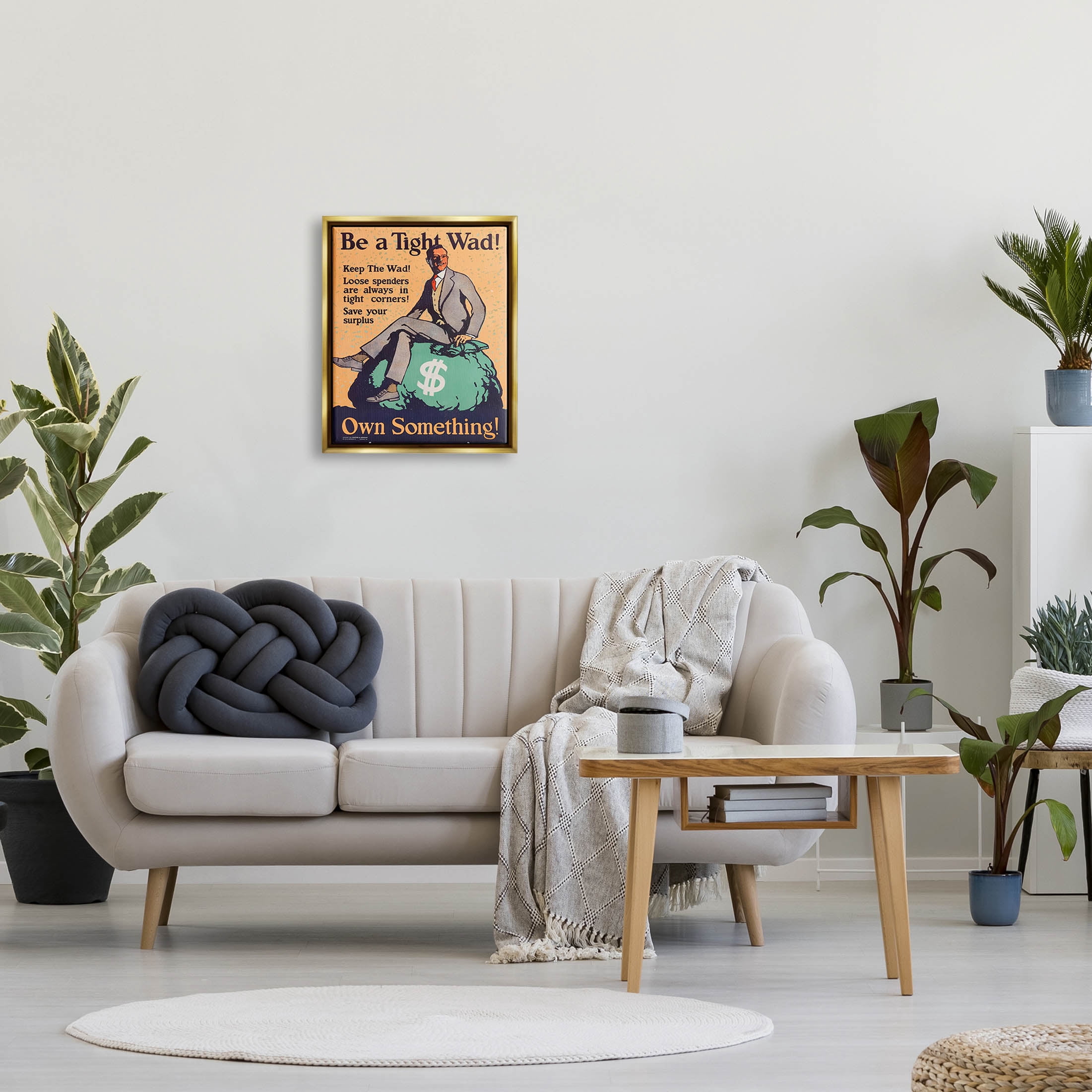Stupell Industries Be a Tight Wad Retro Ad Graphic Art Metallic Gold Floating Framed Canvas Print Wall Art, Design by Marcus Jules
