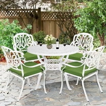 W WARMHOL 5-Piece Outdoor Patio Dining Set, All-Weather Cast Aluminum Patio Furniture Set for Backyard Garden Deck with 4 Chairs, 4 Cushions and 38.5” Round Table, 2.2" Umbrella Hole, White