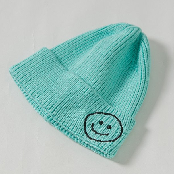 Gorro de punto para niños, para padres e hijos, otoño e invierno, nuevo gorro coreano lindo bordado de lana con sonrisa para niños y niñas
