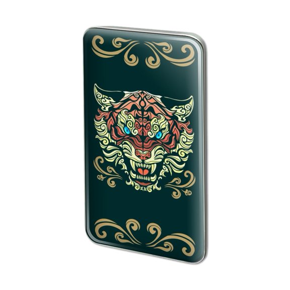 Fierce Snarling Tribal Tiger Oni  Metal Rectangle Lapel Hat Pin Tie Tack Pinback