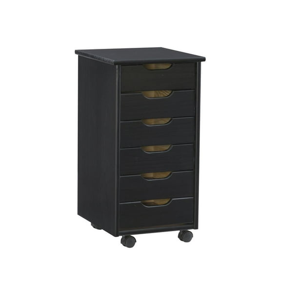 Linon Cary Black Six Drawer Rolling Storage Cart Black