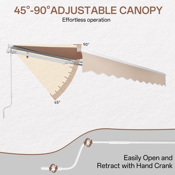10x8FT Retractable Patio Awning – Khaki Polyester Canopy, Adjustable Slope 40°-90°, Steel-Aluminum Frame – for Decks, Patios & Commercial Shading