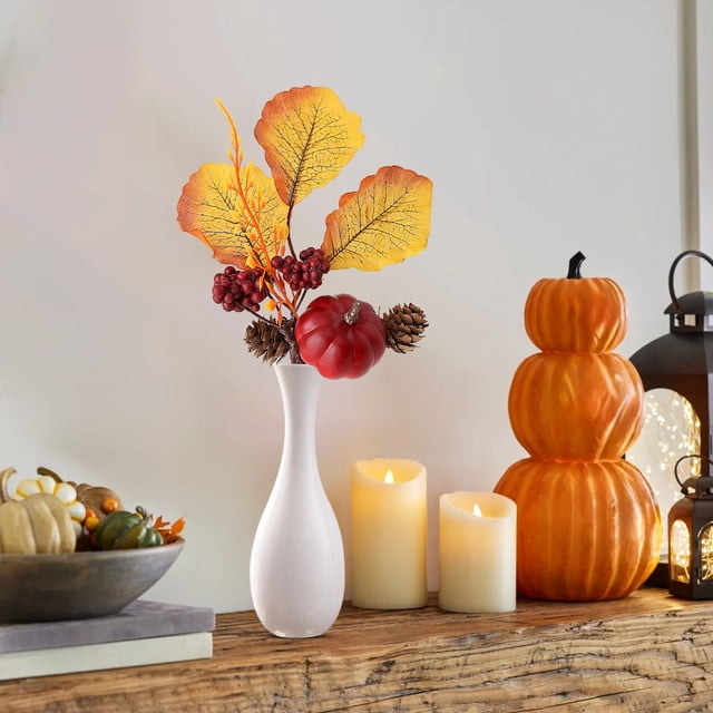 YIMWNYI Artificial Fake Flowers, Halloween Thanksgiving Decoration, Maple Leaf Pumpkin Branch, Fall Home Decor, Lifelike Simulation Flowers, Versatile Table Centerpiece
