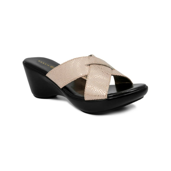 KAREN SCOTT Womens Black Crisscross Straps Comfort Petraa Almond Toe Wedge Slip On Slide Sandals Shoes 9.5 M