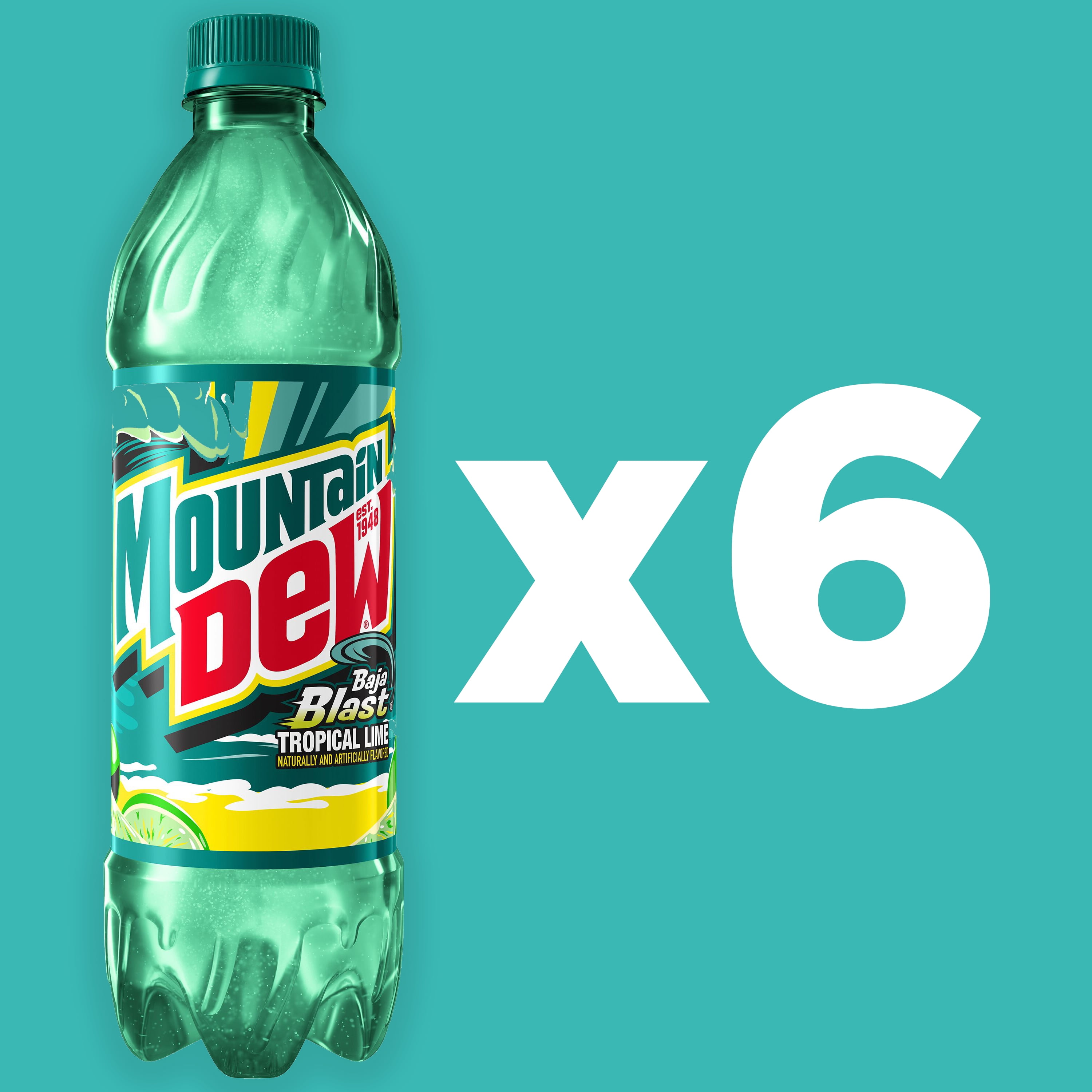 Mountain Dew Soda Pop, Baja Blast, 16.9 fl oz Bottles, 6 Count