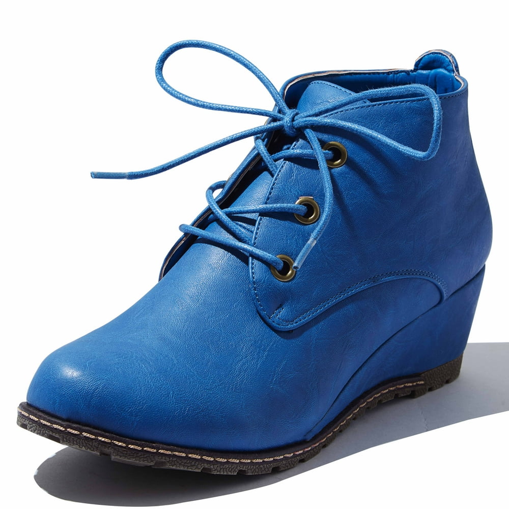 DailyShoes Women's Lace Up Oxford Wedge Booties Boots Ankle Dress