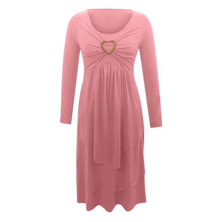Pink Dresses for Women Solid Color Long Sleeve Patchwork Lace Dress Plus  Size Round Neck Fit And Flare Trendy Vacation Casual Dress Maxi Fashion  Daily A-Line Blouse Backless Pleated Dress,XXL - Walmart.com