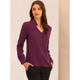 thumbnail image 2 of Elegante camisa abotonada cuello alto con escote en V recortado carrera primavera para mujer Rojo Púrpura M, 2 of 5