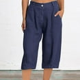 thumbnail image 2 of VEKDONE Womens Cotton Linen Capris Pants Dark Blue S, 2 of 9