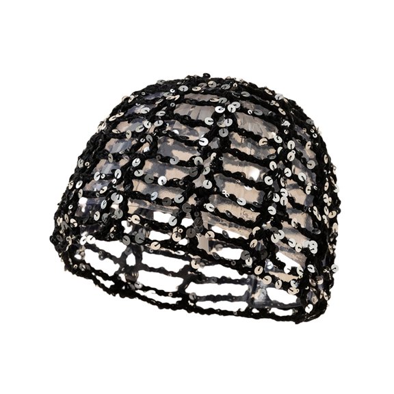 Textilo Women's Summer Glitter Sequin Beanie Boho Hollow Out Crochet Hat for Beach Travel Party,Black