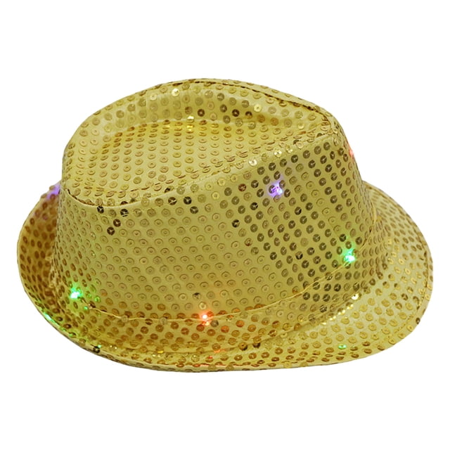 Up To $10 Bucket Hats Gold LED Sequin Glow Jazz Hat Performance Props Flash Cowboy Hat