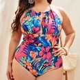 thumbnail image 2 of ibuvkizy Womens Swimsuits,Bathing Suit for Women Fashion Woman Plus Large Size Flowers Leaves Print Lacing Women's One-piece Swimsuit,Tankinis Swimsuits for Women Bathing Suit, 2 of 6