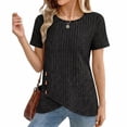 thumbnail image 3 of Womens Summer Tunic Tops Short Sleeve Crew Neck Casual Shirts Button Detail Loose Fit T Shirts for Daily Wear Vacation, 3 of 7