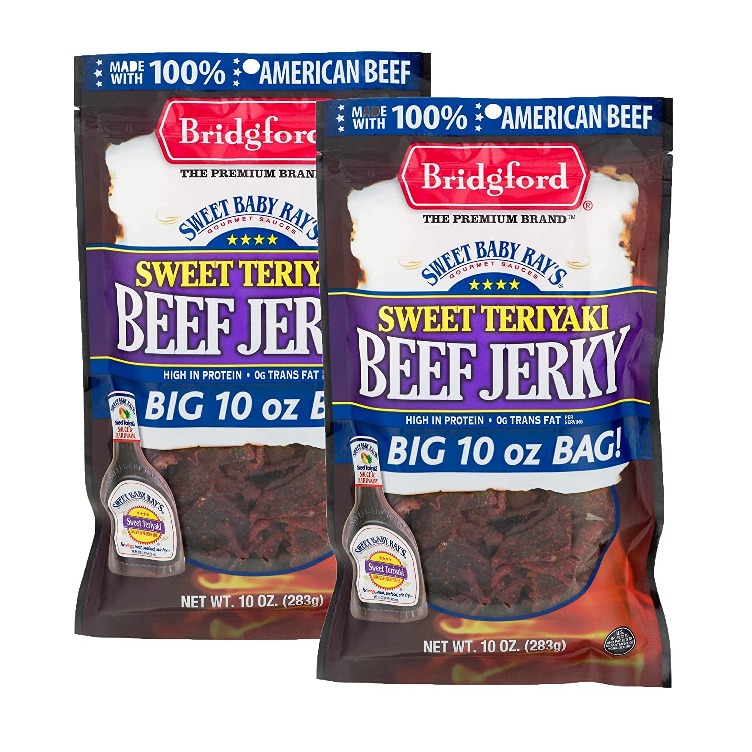 Bridgford Sweet Baby Rays Sweet Teriyaki Beef Jerky, High Protein, Zero