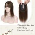 thumbnail image 3 of MY-LADY Clip In Remy Topper Hairpiece With Bangs Human Hair Clip On Toupee Wispy Bangs For Women Middle Part With Hair Loss Thinning Hair #04 Medium Brown, 3 of 7