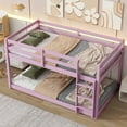 thumbnail image 4 of Solid Wooden , Solid Rubber Wooden Twin over Twin Floor Bunk Bed with Ladder ,Upper and Bottom Bed Platforms crafted with Strengthened Slats ,Pink, 4 of 10