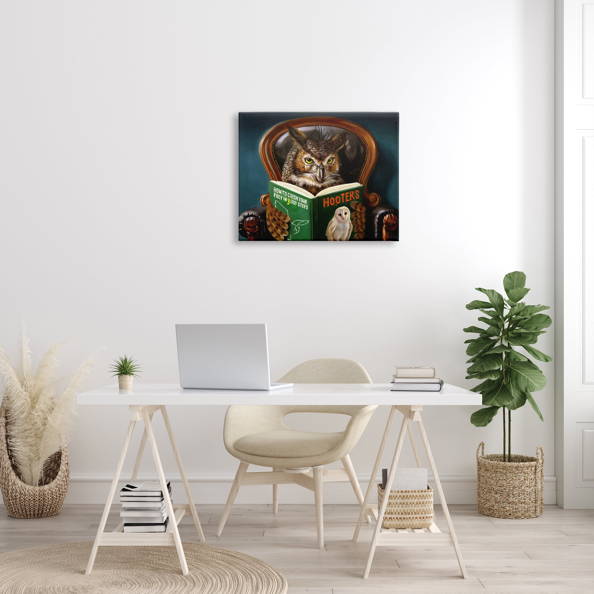 Stupell Industries Funny Owl Reading Leather Chair Hoot Book Paintings Gallery-Wrapped Canvas Print Wall Art, 24x30, by Lucia Heffernan