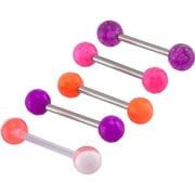 Body Jewelry Women's Tongue Barbell, 14G Neon Pink, Surgical Steel and Acrylic, 5-Pack