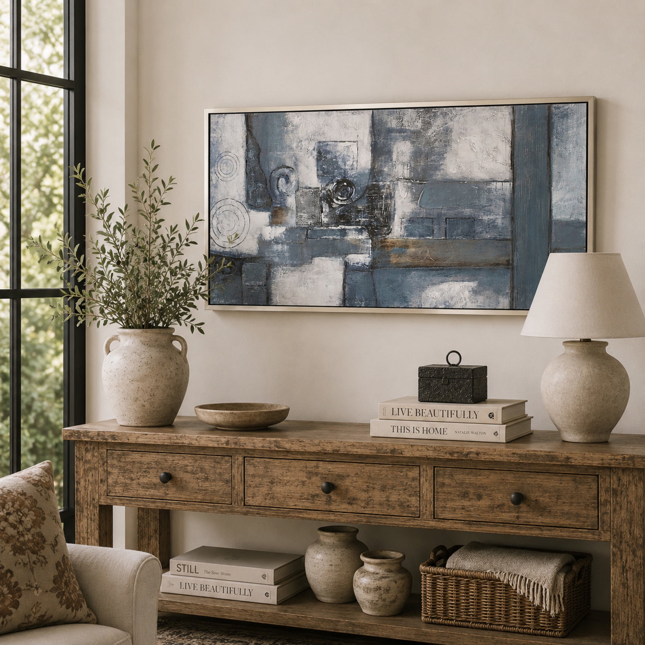 55" x 28" Geometric Framed Wall Art with Silver Frame, by DecMode