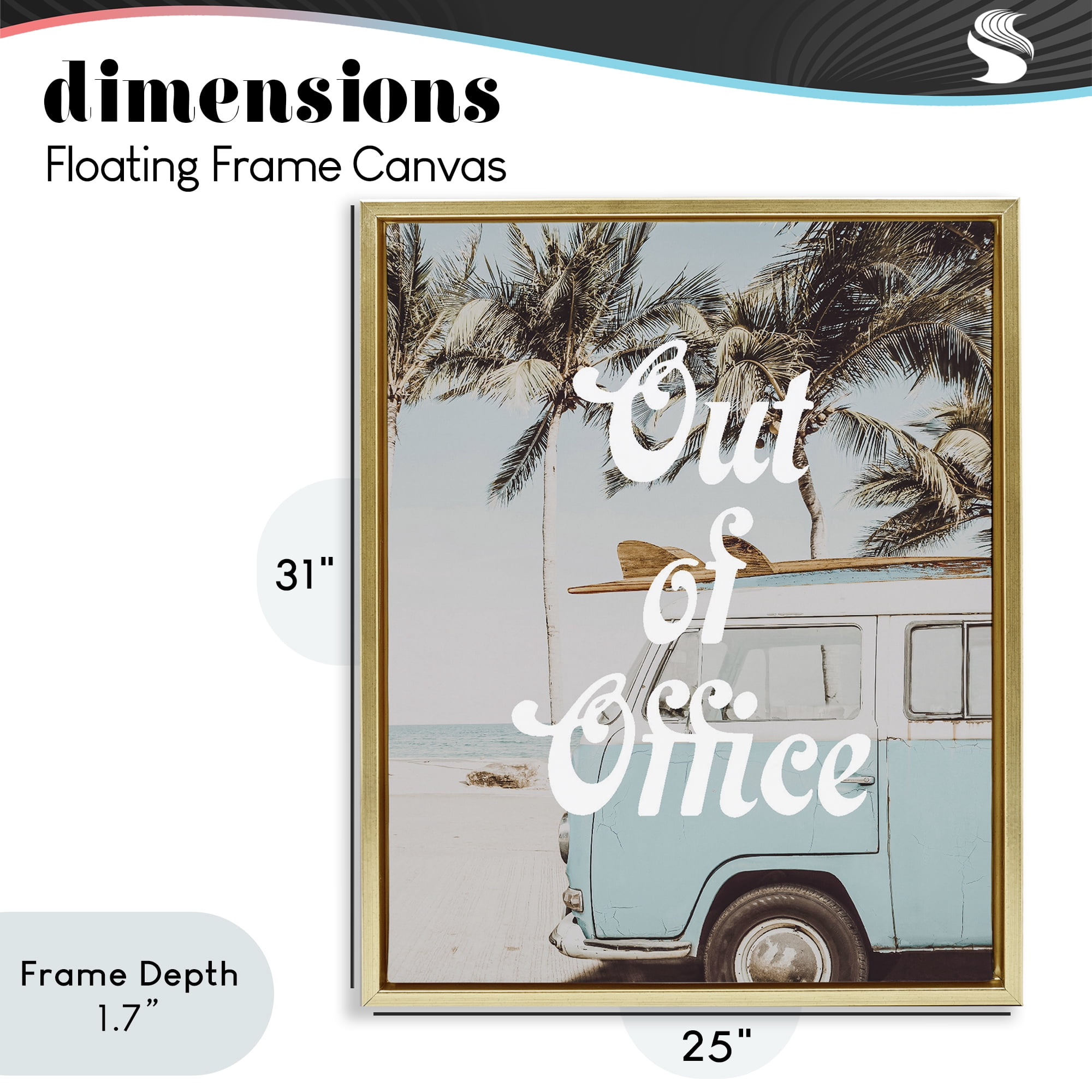 Stupell Industries Retro Out Of Office Beach Gold Framed Floater Canvas Wall Art, design by Lil' Rue