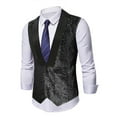 thumbnail image 2 of VBTAPA Men's Sequin Suit Vests Night Party Club Dance Casual Sleeveless Vest Wedding Prom Waistcoat Black M, 2 of 7