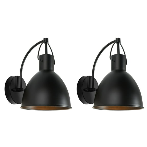 SAFAVIEH Priestly 2-Light A19 Black Steel Wall Sconce with Black Shade, Set of 2