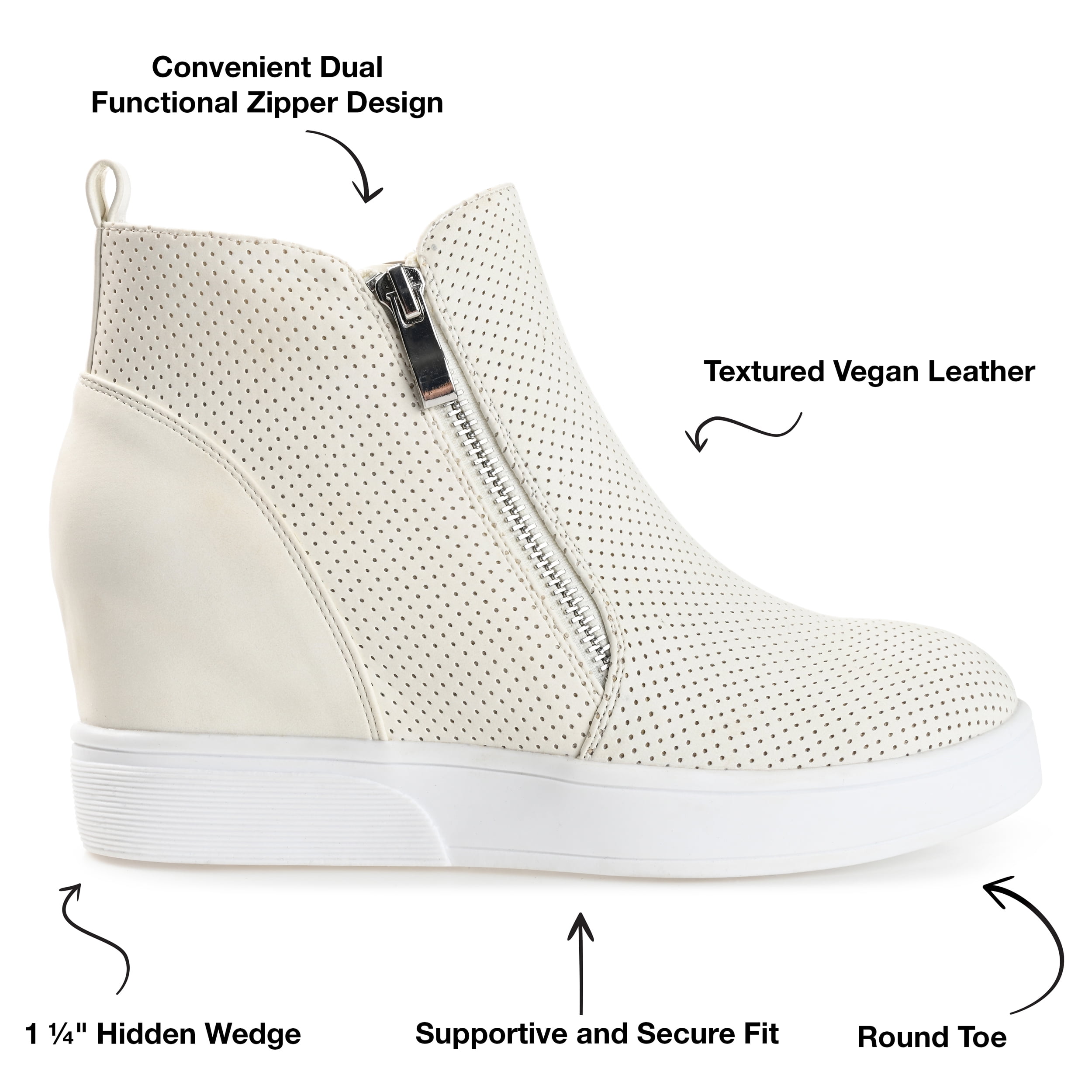 Journee Womens Pennelope Round Toe Double Zip Wedge Sneakers, Widths Available
