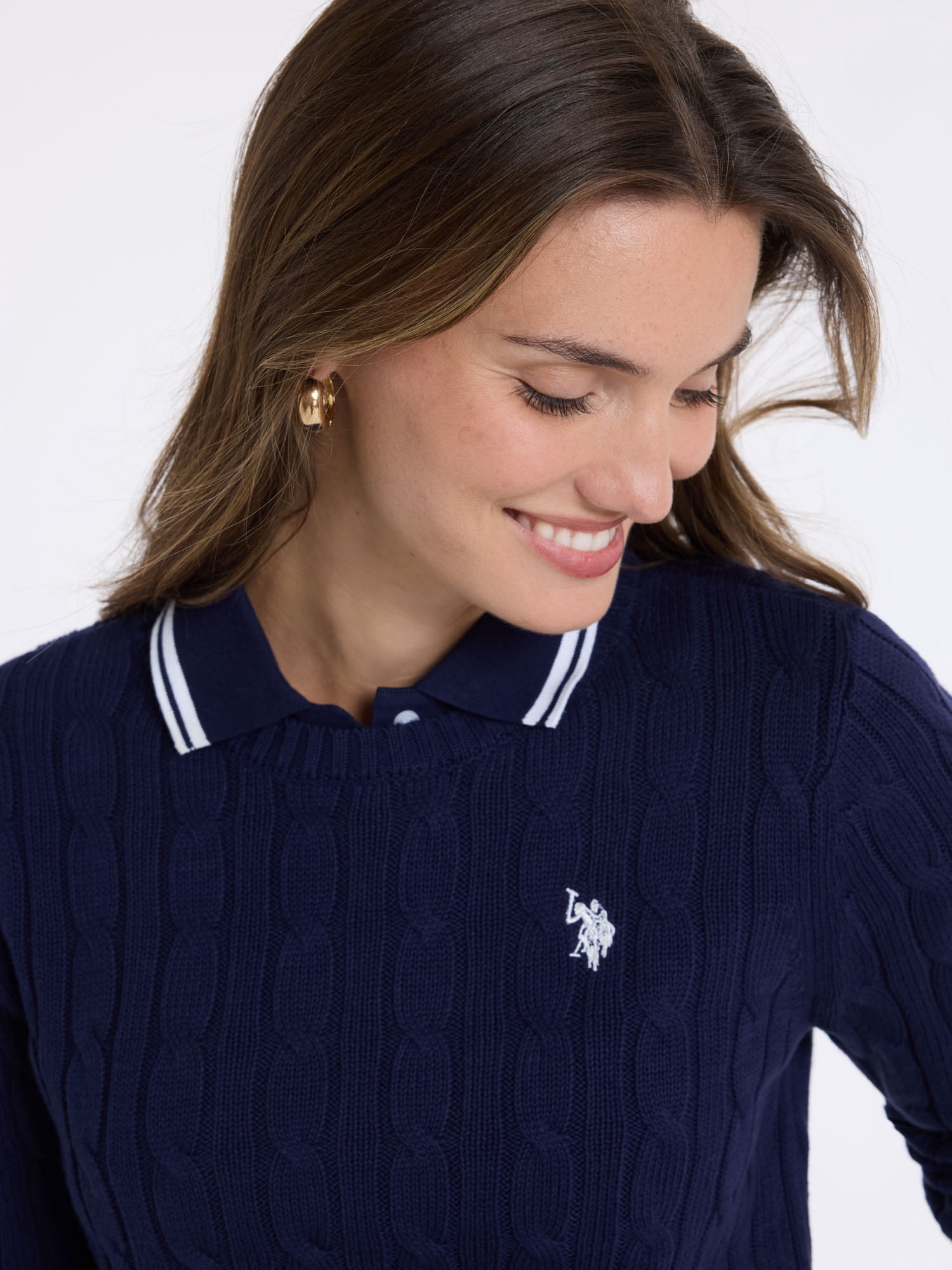 U.S. Polo Assn. Women's Classic Cable Crew Neck Sweater, Sizes XS-XL