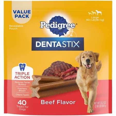 PEDIGREE DENTASTIX Beef Flavor Dental Bones Treats for Large Dogs, 2.08 lb. Value Pack (40 Treats)