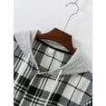 thumbnail image 3 of Blusa de manga larga con capucha para hombre, estilo informal, a cuadros, con botones y capucha, de poliéster, 3 of 8