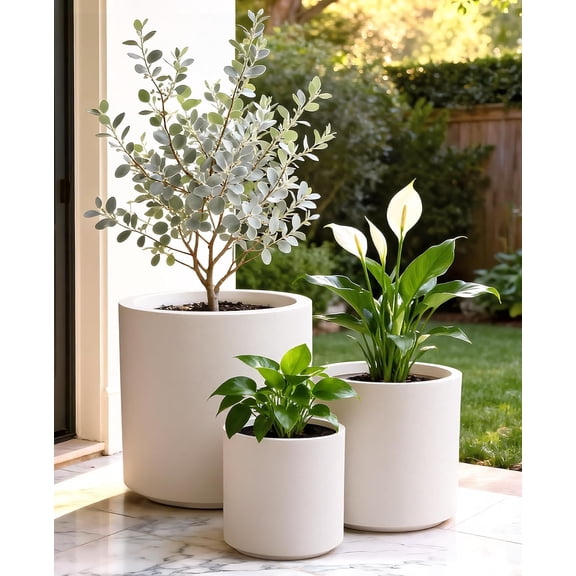 Homenote Large Plant Pots Indoor with Drainage, 3 Pcs White Plastic Flower Pots for Plants Garden Outdoor Planter Set