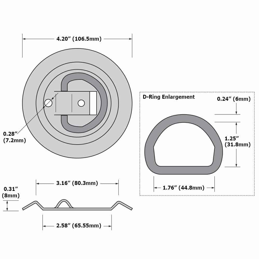 Flush Mount Stainless D Rings - Recessed Stainless Steel Rope Ring