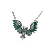 FEINUHAN Antique Inspired Clear Crystal Rhinestone Open Winged Owl Pendant Necklace