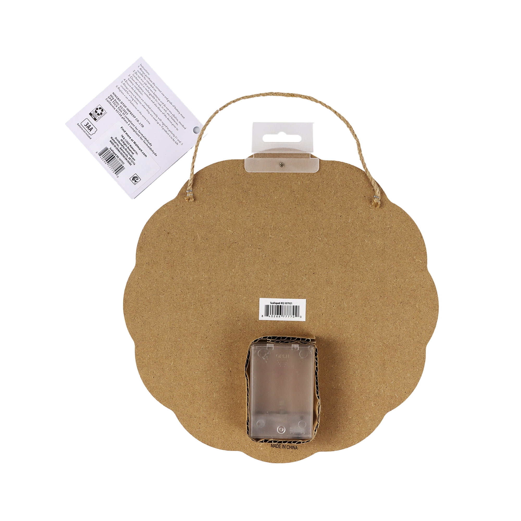 Hello Hobby LED Wooden Scalloped Round Plaque, Unfinished Surface, 10.24 in x 1.4 in x 10.24 in