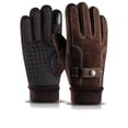 thumbnail image 2 of Guantes de piel de cerdo para hombre, para otoño e invierno, para exteriores, ciclismo, motocicleta, resistentes al viento, antideslizantes, con forro polar, gruesos, cálidos, para pantalla táctil, 2 of 2