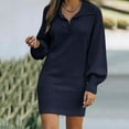 thumbnail image 2 of Women's Long Sleeve Sweater Dress Fashionable Knitted Wool Medium Length Solid Casual Winter Outfit Comfortable Elegant Style, 2 of 2