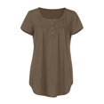thumbnail image 4 of Wycnly Womens Blouses and Tops Dressy Flowy Pleated Swing Button Down Plus Size Henley Shirts Tunic 2024 Summer V-Neck Short Sleeve Solid Casual Blouses Khaki l, 4 of 5