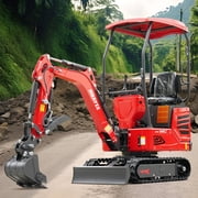 HUAYEE 1.4 Ton Mini Excavator with 200mm Digging Bucket, Ripper, Landscape Rake, HY14C Small Digger with 13.5 HP Engine, Side Swing, Hydraulic Thumb, In-stock in the US