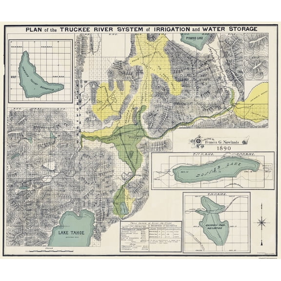 Historic Nautical Map - Truckee River System - Newlands 1890 - Vintage Wall Art